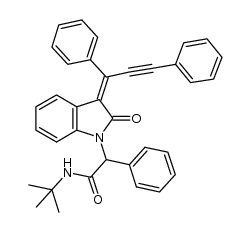 N-tert-butyl-2-((Z)-3-(1,3-diphenylprop-2-ynylidene)-2-oxoindolin-1-yl)-2-phenylacetamide结构式