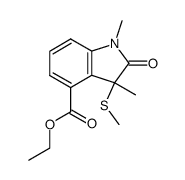 1,3-Dimethyl-3-methylsulfanyl-2-oxo-2,3-dihydro-1H-indole-4-carboxylic acid ethyl ester结构式