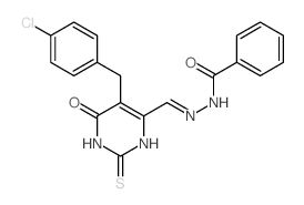 Benzoic acid,2-[[5-[(4-chlorophenyl)methyl]-1,2,3,6-tetrahydro-6-oxo-2-thioxo-4-pyrimidinyl]methylene]hydrazide结构式