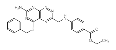 ethyl 4-[(3-amino-5-benzylsulfanyl-2,4,7,9,10-pentazabicyclo[4.4.0]deca-2,4,7,9,11-pentaen-8-yl)methylamino]benzoate结构式
