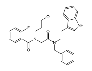 N-[2-[benzyl-[2-(1H-indol-3-yl)ethyl]amino]-2-oxoethyl]-2-fluoro-N-(3-methoxypropyl)benzamide结构式