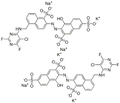 3-[[5-[[(5-chloro-2,6-difluoro-4-pyrimidinyl)amino]methyl]-1-sulpho-2-naphthyl]azo]-4-hydroxynaphthalene-2,7-disulphonic acid, potassium sodium salt picture