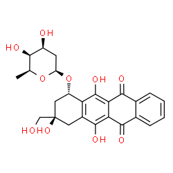 4-O-(2',6'-dideoxyhexopyranosyl)-1,2,3,4-tetrahydro-2,4,5,12-tetrahydroxy-2-hydroxymethyl-6,11-naphthacenedione structure