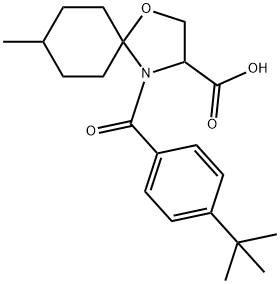 4-(4-叔丁基苯甲酰基)-8-甲基-1-氧杂-4-氮杂螺[4.5]癸烷-3-羧酸结构式