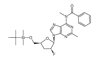 2,N6-dimethyl-N6-benzoyl-9-(5'-O-(tert-butyldimethylsilyl)-2',3'-dideoxy-2'-fluoro-β-D-arabinofuranosyl)adenine Structure