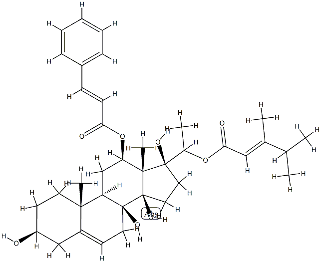 (17S)-Pregn-5-ene-3β,8,12β,14β,17,20-hexol 20-(3,4-dimethyl-2-pentenoate)12-(3-phenylpropenoate) Structure