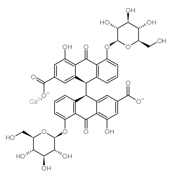 (R*,R*)-5,5'-bis(beta-D-glucopyranosyloxy)-9,9',10,10'-tetrahydro-4,4'-dihydroxy-10,10'-dioxo[9,9'-bianthracene]-2,2'-dicarboxylic acid, calcium salt picture