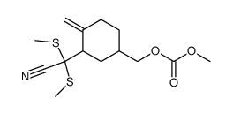 Carbonic acid 3-(cyano-bis-methylsulfanyl-methyl)-4-methylene-cyclohexylmethyl ester methyl ester Structure