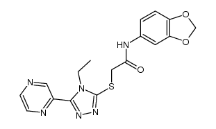 N-(benzo[d][1,3]dioxol-5-yl)-2-((4-ethyl-5-(pyrazin-2-yl)-4H-1,2,4-triazol-3-yl)thio)acetamide结构式