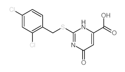 2-[(2,4-dichlorophenyl)methylsulfanyl]-6-oxo-3H-pyrimidine-4-carboxylic acid structure