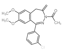 1-[6-(3-chlorophenyl)-9,10-dimethoxy-3-methylidene-4,5-diazabicyclo[5.4.0]undeca-5,7,9,11-tetraen-4-yl]ethanone structure