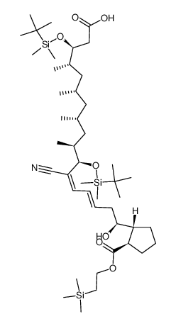 (3S,4S,6S,8R,10S,11R,12Z,14E,17S)-3,11-bis((tert-butyldimethylsilyl)oxy)-12-cyano-17-hydroxy-4,6,8,10-tetramethyl-17-((1R,2R)-2-((2-(trimethylsilyl)ethoxy)carbonyl)cyclopentyl)heptadeca-12,14-dienoic acid Structure
