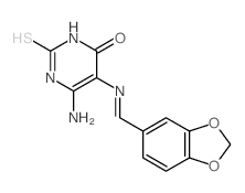 4(1H)-Pyrimidinone,6-amino-5-[(1,3-benzodioxol-5-ylmethylene)amino]-2,3-dihydro-2-thioxo-结构式