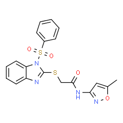N-(5-methyl-3-isoxazolyl)-2-{[1-(phenylsulfonyl)-1H-benzimidazol-2-yl]sulfanyl}acetamide结构式