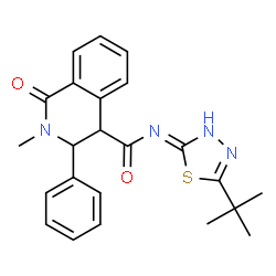 N-[(2Z)-5-tert-butyl-1,3,4-thiadiazol-2(3H)-ylidene]-2-methyl-1-oxo-3-phenyl-1,2,3,4-tetrahydroisoquinoline-4-carboxamide结构式