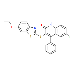 6-chloro-3-[(6-ethoxy-1,3-benzothiazol-2-yl)thio]-4-phenylquinolin-2(1H)-one structure