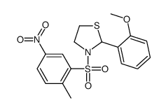 (9CI)-2-(2-甲氧基苯基)-3-[(2-甲基-5-硝基苯基)磺酰基]-噻唑烷结构式