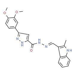 (E)-3-(3,4-dimethoxyphenyl)-N-((2-methyl-1H-indol-3-yl)methylene)-1H-pyrazole-5-carbohydrazide结构式