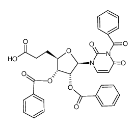 2,3-di-O-benzoyl-1-(3-benzoyluracil-1-yl)-1,5,6-trideoxy-β-D-ribo-heptafuranuronic acid结构式