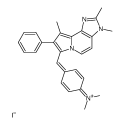 N,N-dimethyl-4-[(Z)-(2,3,9-trimethyl-8-phenylimidazo[4,5-g]indolizin-6-ium-7-ylidene)methyl]aniline,iodide Structure