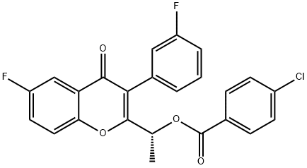 (R)-1-(6-fluoro-3-(3-fluorophenyl)-4-oxo-4H-chromen-2-yl)ethyl 4-chlorobenzoate structure