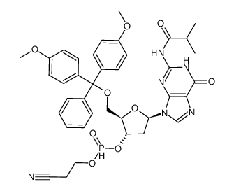 N2-isobutyryl-3'-O-(2-cyanoethyl)-phosphonate-5'-O-(4,4'-dimethoxytrityl)-2'-deoxyguanosine结构式