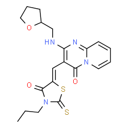 (Z)-5-((4-oxo-2-(((tetrahydrofuran-2-yl)methyl)amino)-4H-pyrido[1,2-a]pyrimidin-3-yl)methylene)-3-propyl-2-thioxothiazolidin-4-one structure