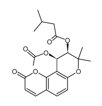 3-Methylbutyric acid [[9R,10R,(+)]-10-acetoxy-9,10-dihydro-8,8-dimethyl-2-oxo-2H,8H-benzo[1,2-b:3,4-b']dipyran-9-yl] ester structure