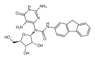 N-2,5-Diamino-4-oxo-3H-pyrimidine-6-yl-N-(β-D-ribofuranosyl)-N'-(2-fluorenyl)urea结构式