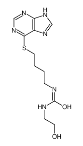 1-(2-hydroxyethyl)-3-[4-(7H-purin-6-ylsulfanyl)butyl]urea结构式
