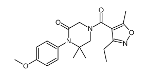 4-[(3-Ethyl-5-methyl-1,2-oxazol-4-yl)carbonyl]-1-(4-methoxyphenyl )-6,6-dimethyl-2-piperazinone Structure