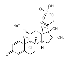 Pregna-1,4-diene-3,20-dione,9,11b-dichloro-17,21-dihydroxy-16a-methyl-, 21-(dihydrogenphosphate), disodium salt (7CI,8CI) structure