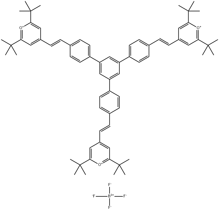 1,3,5-三[4-[(E)-2-(2,6-二-叔丁基吡喃鎓-4-基)乙烯基]苯基]苯四氟硼酸盐结构式