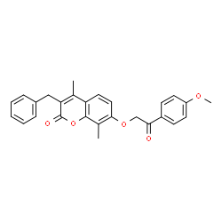 3-benzyl-7-[2-(4-methoxyphenyl)-2-oxoethoxy]-4,8-dimethylchromen-2-one structure