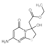 5H-Thiazolo[3,2-a]pyrimidine-3-aceticacid, 7-amino-2,3-dihydro-3-hydroxy-5-oxo-, ethyl ester结构式