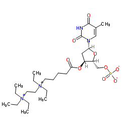 3'-O-(5-{Diethyl[2-(triethylammonio)ethyl]ammonio}pentanoyl)-5'-O-phosphonatothymidine结构式