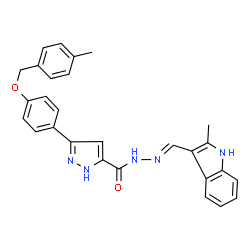 (E)-N-((2-methyl-1H-indol-3-yl)methylene)-3-(4-((4-methylbenzyl)oxy)phenyl)-1H-pyrazole-5-carbohydrazide结构式