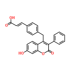 (2E)-3-{4-[(7-Hydroxy-2-oxo-3-phenyl-2H-chromen-4-yl)methyl]phenyl}acrylic acid Structure