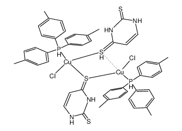 bis{copper(I)(dithiouracil)(tri-p-tolylphosphine)chloride} Structure