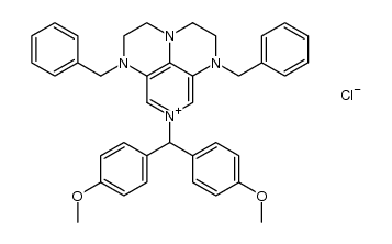 1,6-dibenzyl-8-(bis(4-methoxyphenyl)methyl)-1,2,3,4,5,6-hexahydro-1,3a,6,8-tetraazaphenalen-8-ium chloride Structure