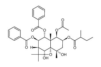 1β-acetoxy-8β,9α-dibenzoyloxy-4α,6α-dihydroxy-2β(α-methylbutanoyloxy)-β-dihydroagarofuran Structure