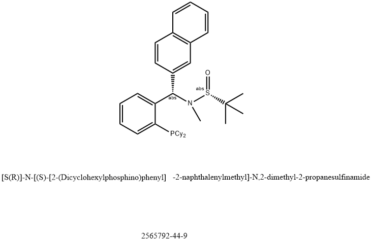 [S(R)]-N-[(S)-[2-(Dicyclohexylphosphino)phenyl]-2-naphthalenylmethyl]-N,2-dimethyl-2-propanesulfinamide Structure