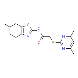 2-[(4,6-Dimethyl-2-pyrimidinyl)sulfanyl]-N-(6-methyl-4,5,6,7-tetrahydro-1,3-benzothiazol-2-yl)acetamide结构式