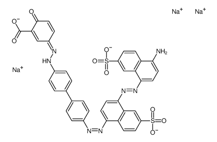 trisodium,(3Z)-3-[[4-[4-[[4-[(4-amino-7-sulfonatonaphthalen-1-yl)diazenyl]-6-sulfonatonaphthalen-1-yl]diazenyl]phenyl]phenyl]hydrazinylidene]-6-oxocyclohexa-1,4-diene-1-carboxylate结构式