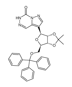 3-((3aS,4S,6R,6aR)-2,2-dimethyl-6-((trityloxy)methyl)tetrahydrofuro[3,4-d][1,3]dioxol-4-yl)pyrazolo[1,5-d][1,2,4]triazin-7(6H)-one结构式