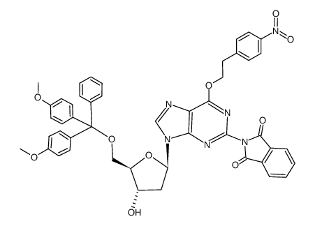 2'-deoxy-5'-O-(4,4'-dimethoxytrityl)-O6-(2-(4-nitrophenyl)ethyl)-N2-phthaloylguanosine Structure
