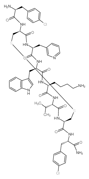H-p-Chloro-Phe-D-Cys-β-(3-pyridyl)-Ala-D-Trp-Lys-Val-Cys-p-chloro-Phe-NH2 trifluoroacetate salt (Disulfide bond)结构式