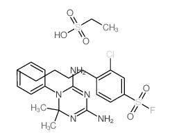 3-chloro-4-[4-[4-(4,6-diamino-2,2-dimethyl-1,3,5-triazin-1-yl)phenyl]butyl]benzenesulfonyl fluoride; ethanesulfonic acid structure