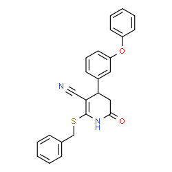 2-(benzylsulfanyl)-6-oxo-4-(3-phenoxyphenyl)-1,4,5,6-tetrahydropyridine-3-carbonitrile结构式