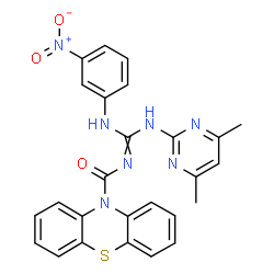 N-(4,6-dimethyl-2-pyrimidinyl)-N'-{3-nitrophenyl}-N''-(10H-phenothiazin-10-ylcarbonyl)guanidine structure